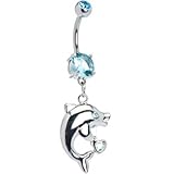 Aquamarine Gem DOLPHIN Nirvana HEART Belly Ring