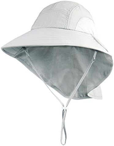 DecentronChild Kids UPF 50+ UV Sun Protection Hat Large Brim Bucket Sun Hats with Neck Flap Cover Light Grey