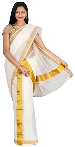 Women's Kasavu Cotton & Art Silk Saree (KSM-001_Off White)