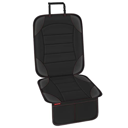 Sinvitron Car Seat Protector for Child Car Seat - Waterproof Non-Slip Leather Mat with 2 Mesh Pockets, Universal Seat Cover for Baby, Pets & Vehicles (1-Pack, Black)