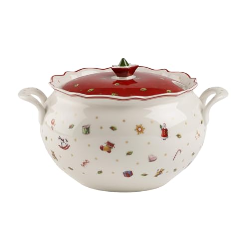 Villeroy & Boch - Toy's Delight Terrine 3,3 L Rot und Weiß, Mikrowellensicher, Weihnachtsgeschirr, Terrine mit Deckel, Serviergeschirr, Suppenterrine, Schüssel Xmas, Weihnachten, Premium Porzellan