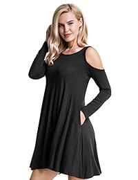 Aifer - Vestido de mujer con hombros descubiertos, túnica suelta, casual, con bolsillos