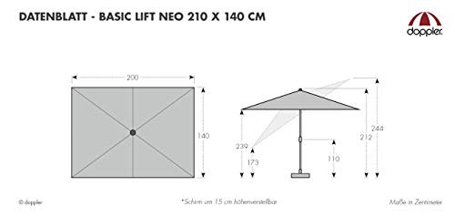 derby Basic Lift NEO – Rechteckiger Sonnenschirm – Höhenverstellbar – Bild 3