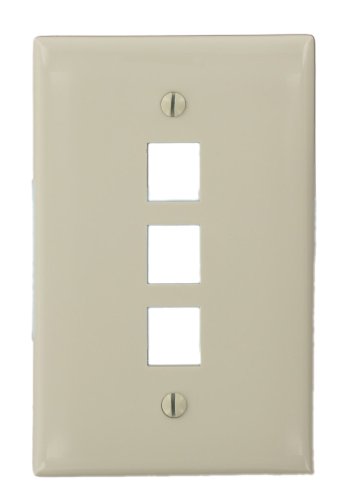 Leviton 41091-3TN QuickPort Midsize Wallplate, Single Gang, 3-Port, Light Almond