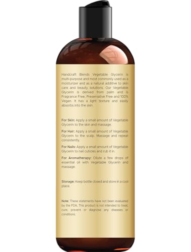 Handcraft Blends Vegetable Glycerin/Glycerine - for DIY Blends 8 Fl Oz - 100% Pure and Natural - Premium Grade Oil for Skin and Hair - Hair and Body - Massage