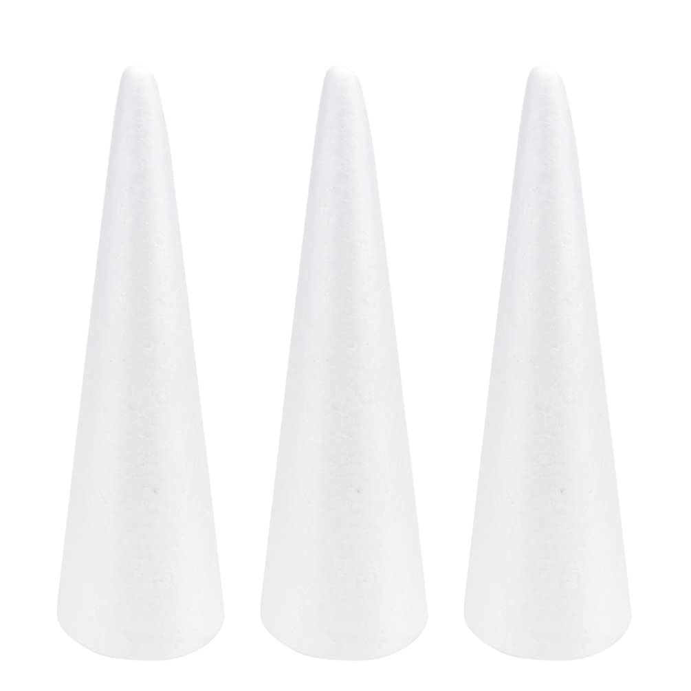 ERINGOGO Durafoam Cone 3PCS Foam Cones for DIY and Crafts, 4.3x11.8 inch White Polystyrene Foam Cones, Christmas Tree Cones, for Xmas Decor, Florist, Dessert Tower Foam Crafts Church — image 1