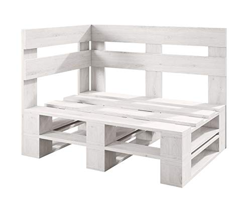 sunnypillow Palettenmöbel Europaletten Indoor und Outdoor Lounge Gartenmöbel Holz Gartenmöbel Set Lounge Möbel Terrasse Balkon Loft Stil Paletten | Weiß Eckbank 120x60cm Höhe: 30cm – Bild 5