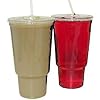 32 Oz. Cafeteria Size Extra Heave Duty Ultra Clear Plastic Cups with Lids for Iced Coffee Bubble Boba Tea Smoothie -Designed With Grip For Car Cup Holder -100 Sets -Plus 1 reusable cup set
