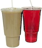 32 Oz. Cafeteria Size Extra Heave Duty Ultra Clear Plastic Cups with Lids for Iced Coffee Bubble Boba Tea Smoothie -Designed With Grip For Car Cup Holder -100 Sets -Plus 1 reusable cup set