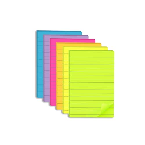 Photo 1 of (6 Pack) Lined Sticky Notes 4x6 in Ruled Stickies Super Sticking Power Memo Pads Bright Colors