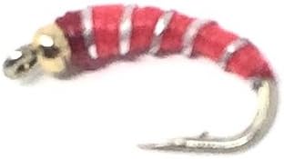 Feeder Creek Bead Head Zebra Midge, 15 Red Fly Fishing Wet Flies in Sizes 16,18,20,22,24 Great for Big Trout, Bass & More (3 of Each Size)