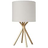 Rivet Gold Bedside Table Desk Lamp with Light Bulb - 18 Inches, Linen Shade