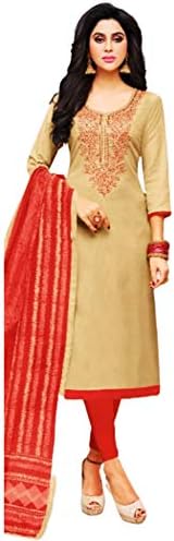 FanduFashion Women's Unstitched Cotton Embroidery Work Dress Material for Top; Bottom and Dupatta (Multi Colour; Free Size)