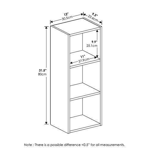 Furinno Pasir Open Bookcase 3 Tier Tool-Free Bookcase, White