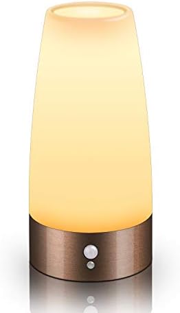 Motion Sensor Night Light, Battery Operated Lamp, Portable Wireless LED Table Bedside Desk Lights for Bedroom, Hallway, Bathroom, Kitchen, Living Room-Round Copper