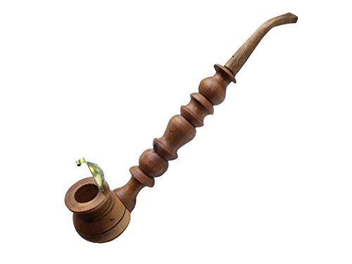 Handmade Wooden Smoking Pipe Metal Bowl Cover Tobacco (Brown Grey)