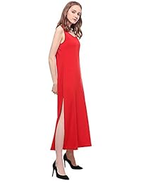 GATHY - Vestido largo sin mangas para mujer, cuello redondo, con ranuras laterales