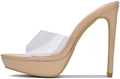 Cape Robbin Skins Women's Stiletto Heel Sandals – Clear Criss-Cross Straps, Nude, Size 6.5