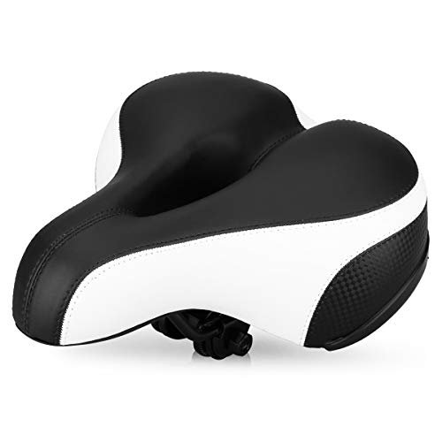 Chartsea Bicycle Saddle Dual Spring Designed Suspension Shock Absorbing, Leather Bike Seat Pad Waterproof Protection Bike Seat Cover (White)