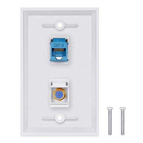 Coax Wall Plate 2Port,IQIAN 1 Cat6 Port and 1 Gold