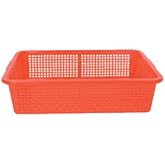 FSE 373-TG-PLFB001 Rectangular Plastic Colander Basket, Perforated Stackable Food Prep Draining Basket, 21-3/4" x 17", Durable Commercial Use, Red