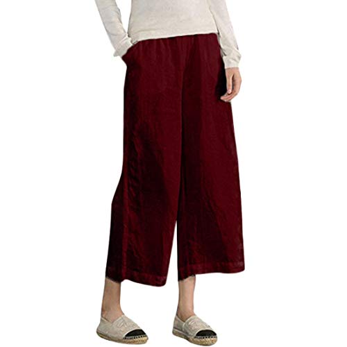 vermers Womens Casual Loose Plus Size Wide Leg Pants - Women Leisure Elastic Waist Cropped Pants Trousers(2XL, Red)