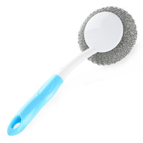 LOHOMEÂ® Dishwashing Brush, Hanging Cleaning Brush Creative Long Handle Steel Ball Brush Practical Kitchen Cleaning Brush Steel Wire Pot Brush Dishwashing Brush (Blue)