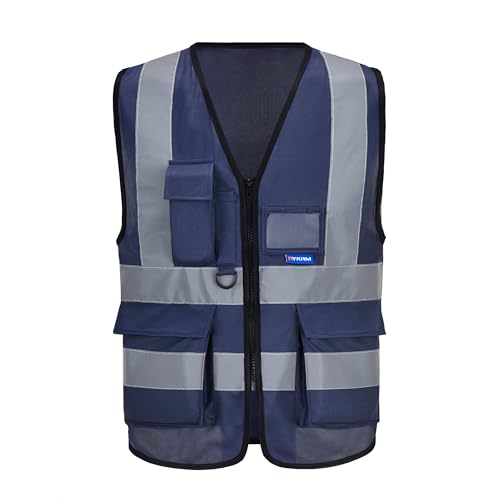 Navy Blue Safety Vest Zipper Pockets