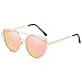 Cat Eye Mirrored Flat Lenses Metal Frame Women Sunglasses, with Anti-allergy Silicone Nose Pads (Gold Pink)