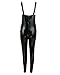 YiZYiF Sexy Women's Black Leather Look Catsuit Bodysuit with Zipper Crotch