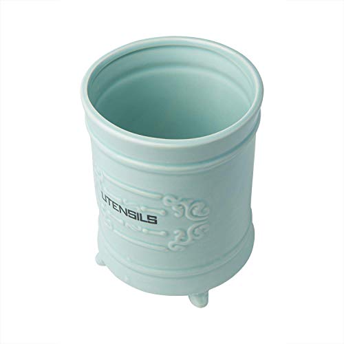 French Blue Ceramic Utensil Holder Vintage Style Kitchen Utensil