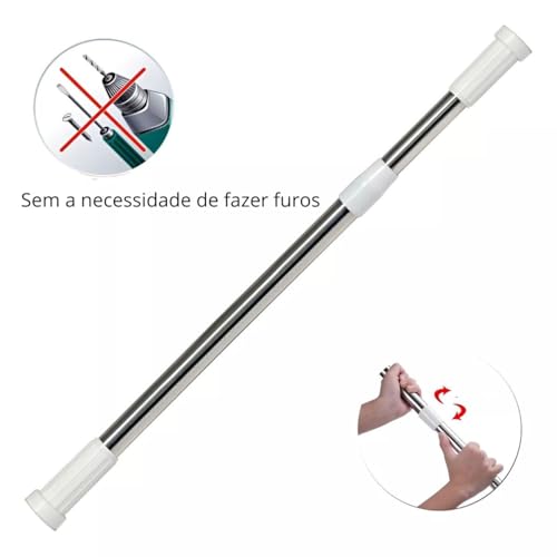Varão Extensível Regulável para Cortina de Banheiro e Cozinha 70-120 cm Sem Furar Parede Premium