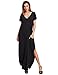 Verdusa Women's Short Sleeve V Neck Side Pockets Split Hem Loose Long Maxi Dress Black S