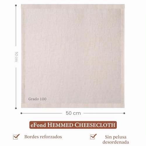 eFond 8 Pieces Reusable Pure Cotton Filter Fabrics Unbleached 50 x 50 cm – Ultra-Thin Washable Strainer for Cheese, Juices and Kitchen – Grade 100 (Filtration Cloth, Cheese Cloth)