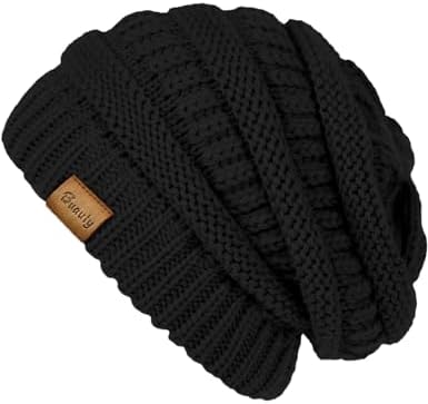 Unisex Winter Chunky Soft Stretch Cable Knit Slouch Beanie Skully