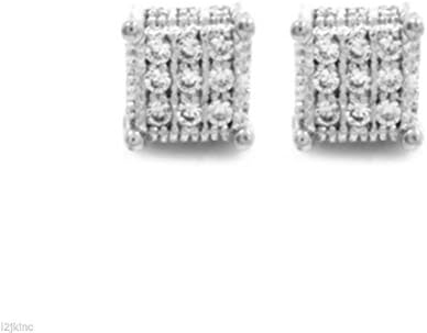 POPLife Men's White Golden Plated Micro Pave Screw Back Iced Out 3 Row Earrings 01 Ctc