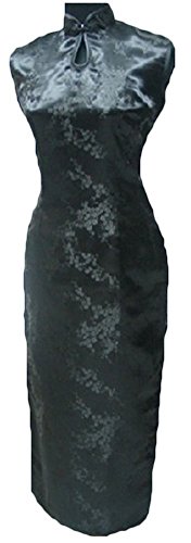 CK sky Women's Chinese Cheongsam Satin Long Qipao Flower Dress