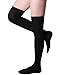 HASLRA Women's Solid Over The Knee High Socks 1 Pairs (Black)