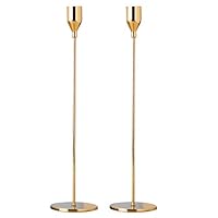 Nuptio Taper Candle Holders, Table Decorative Candlestick Centerpieces Candlestick Holder for Wedding, Dinning, Party, Shower, Aniversary (Golden Brass, 2 x L)