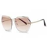 AEVOGUE Sunglasses For Women Oversized Rimless Diamond Cutting Lens Sun Glasses AE0534 (Gold&Brown, 65)