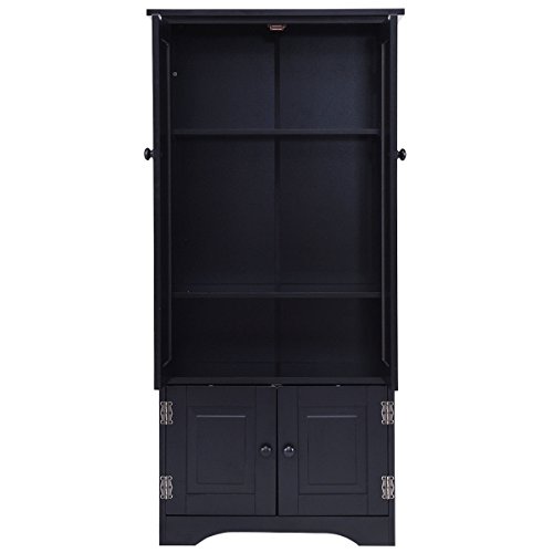 totoshop Accent Storage Cabinet Adjustable Shelves Antique 2 Door Floor Cabinet Black