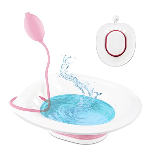 Wanrikurb Folding Sitz Bath Kit Toilet Seat, Perineal Soak Wash Bath Tub with Flusher for