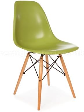 Set of 2 Premium Quality Green DSW Mid Century Modern Eiffel Wood Leg Dining Side Chair - Inspired By The Designs of Charles &amp; Ray Eames