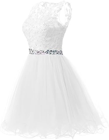 Clearbridal Women's Vintage Round Neck Pleated Lace Mini Prom Evening Party Dress CSD428