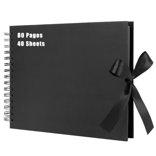 A4 Scrapbook Photo Album with 80 Black Pages | DIY Scrapbook Keepsake Notebook with Ribbon for Photos of Baby Valentine's Day Birthday Travel Graduation