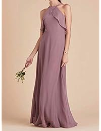 VICKYBEN Halter Gasa Vestidos de Dama de honor Largo Volantes Vestidos de Noche para Mujer