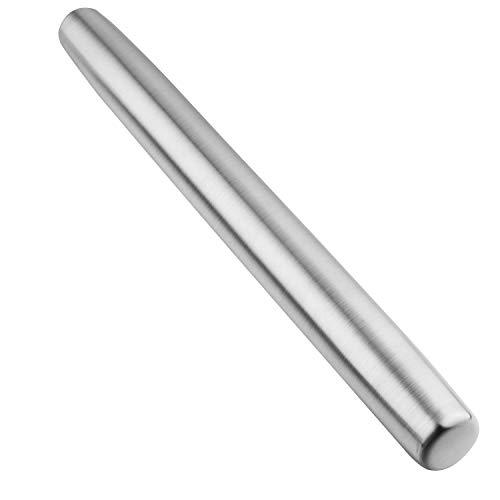 Rolling Pin for Baking - 16 Inch Smooth Stainless Steel French Roller Pin with Tapered Design for Fondant, Pie Crust, Cookie, Pastry Dough