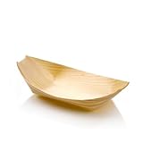 Medium Disposable Wood Serving Boats – Natural Pinewood Take Out Trays: Perfect for Restaurants, Caterers and Food Trucks – 6.0