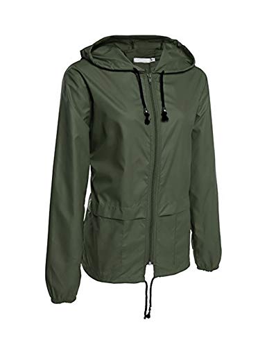 Besshopie Rain Jackets for Women, Lightweight Zip Up Hiking Travel Cycling Hooded Waterproof Raincoat (Dark Green Waterproof Raincoat, L) - Thumbnail 2