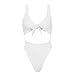 SARA SWIM Women's Tie Front Cut Out One Piece Swimsuit Beachwear High Leg Bottom (S, White)